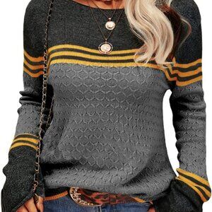 Womens Fall Fashion 2025 Sweaters Colorblock Lightweight Striped Crewneck Winter